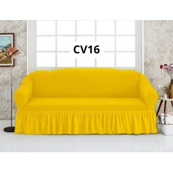 HUSA CREPONATA CU VOLAN PENTRU CANAPEA CU 3 LOCURI - MUSTAR - COD CV16
