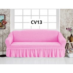 HUSA CREPONATA CU VOLAN PENTRU CANAPEA CU 3 LOCURI - ROZ - COD CV13