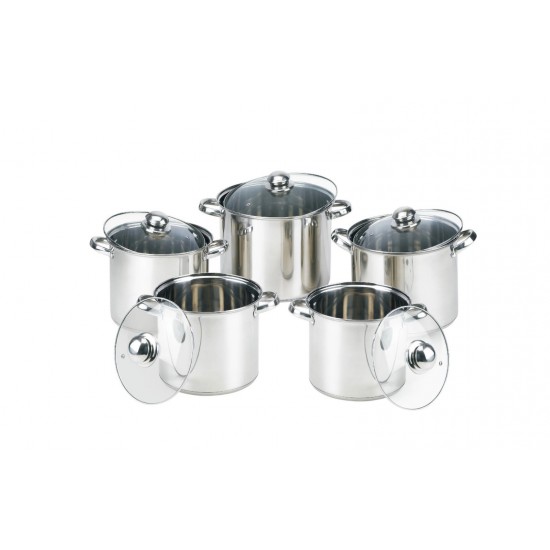 Set oale din inox cu capace din sticla 10 piese Grunberg GR1053 Set oale din inox cu capace din sticla 10 piese Grunberg GR1053