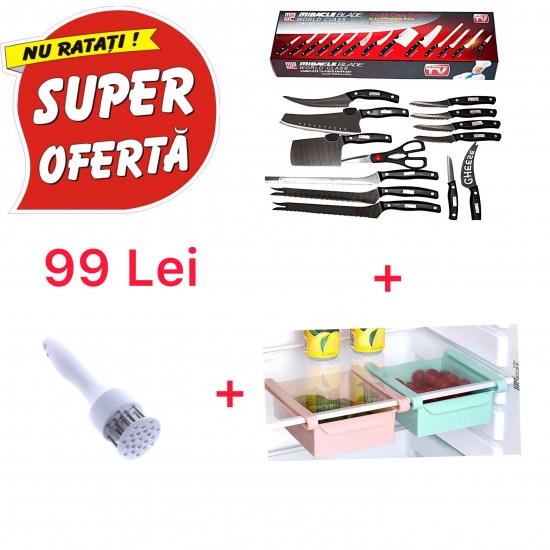 PACHET PROMO SET 13 CUTITE PROFESIONALE + 2 ORGANIZATOR FRIGIDER + FRAGEZITOR CARNE CADOU