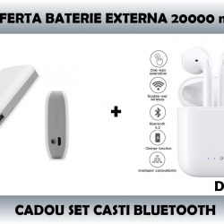 Set Baterie externa Power bank 20000 mAh+Cadou Casti in-ear tip Earpods cu Microfon si Telecomanda pentru Iphone, Ipad, Ipod, Android Set Baterie externa Power bank 20000 mAh+Cadou Casti in-ear tip Earpods cu Microfon si Telecomanda pentru Iphone, Ipad, Ipod, Android
