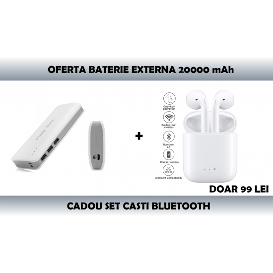 Set Baterie externa Power bank 20000 mAh+Cadou Casti in-ear tip Earpods cu Microfon si Telecomanda pentru Iphone, Ipad, Ipod, Android - Telefoane și Tablete - oferit de sellsell.ro Set Baterie externa Power bank 20000 mAh+Cadou Casti in-ear tip Earpods cu Microfon si Telecomanda pentru Iphone, Ipad, Ipod, Android - Telefoane și Tablete - oferit de sellsell.ro