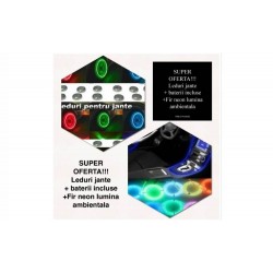 Pachet 4 Leduri jante + Fir cu neon pentru lumina ambientala: rosu, albastru sau galben