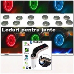 Pachet Modulator FM Hands Free Bluetooth 4 in 1+ Cadou 4 leduri jante, 12 baterii incluse