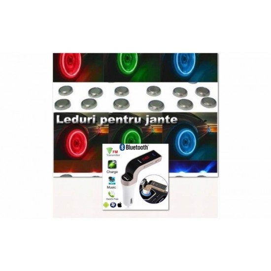 Pachet Modulator FM Hands Free Bluetooth 4 in 1+ Cadou 4 leduri jante, 12 baterii incluse - Auto&Moto - oferit de sellsell.ro Pachet Modulator FM Hands Free Bluetooth 4 in 1+ Cadou 4 leduri jante, 12 baterii incluse - Auto&Moto - oferit de sellsell.ro