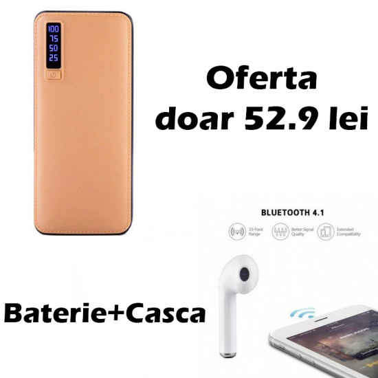 Pachet promo -Baterie externa 20000 mAh cu 3 iesiri+ Casca Bluetooth I7 - Baterii - oferit de sellsell.ro