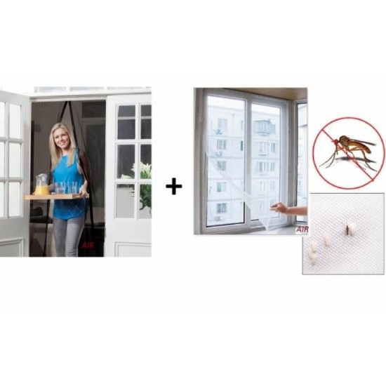 Set Anti-Insecte: Perdea pentru Usa tip Plasa Anti-Insecte cu Inchidere Magnetica 100x210 cm + Plasa pentru Fereastra - Scule și unelte - oferit de sellsell.ro
